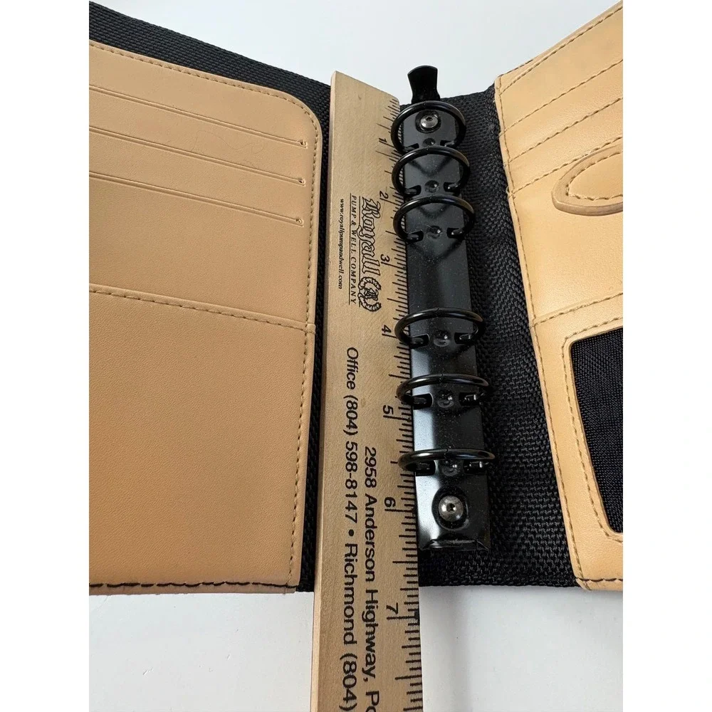 Franklin Covey Black Ballistic Nylon 6-Ring Planner Organizer Unused w Tan